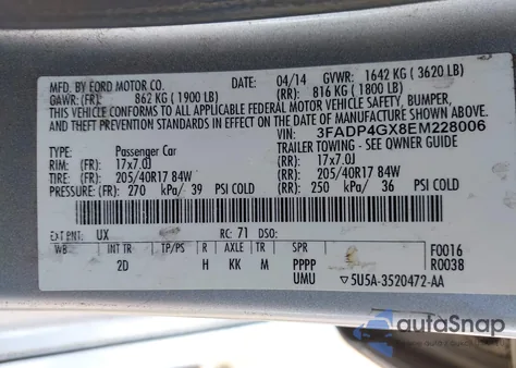 2014 Ford Fiesta St from USA, damaged, VIN 3FADP4GX8EM228006